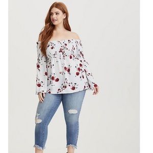 TORRID STRIPED FLORAL OFF SHOULDER BLOUSE